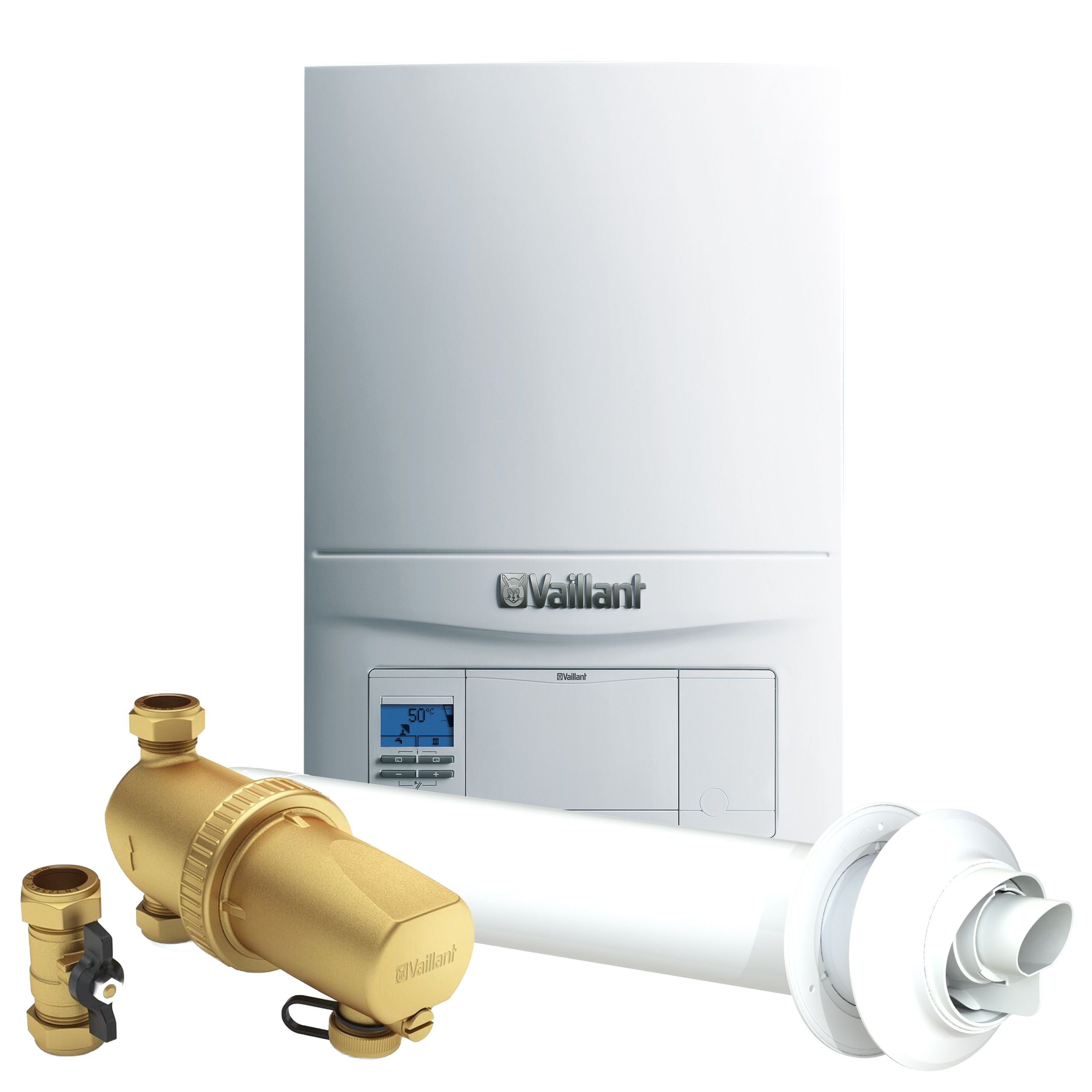 Vaillant ecoFIT Pure 830 30kW Combi Boiler Pack with Horizontal Flue & 15mm Scale Reducer &Vaillant Filter